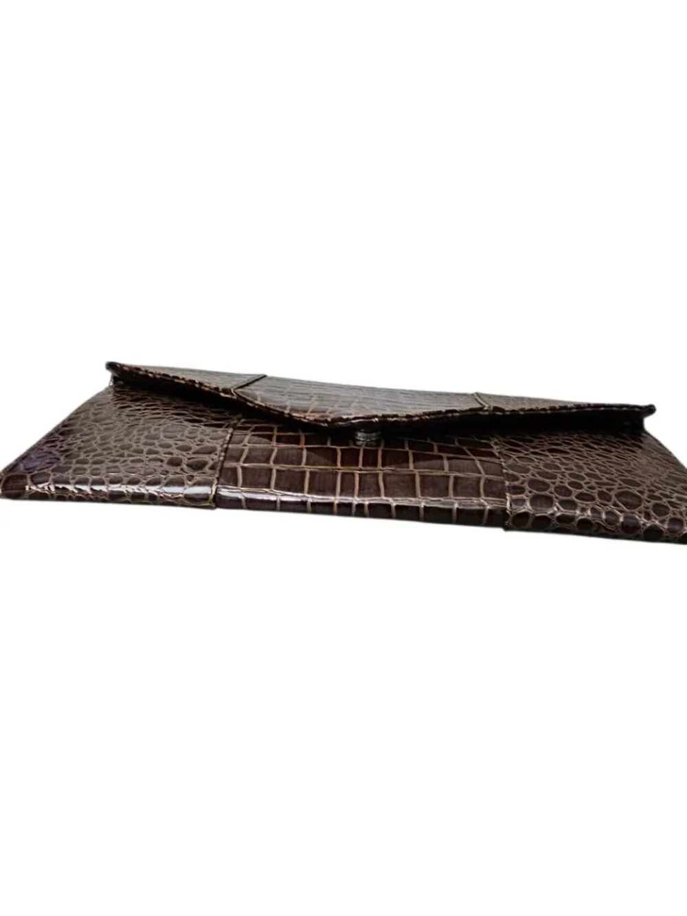 Cato New Envelope Clutch Croc Embossed Vegan Leather Large Brown Shoulder Bag